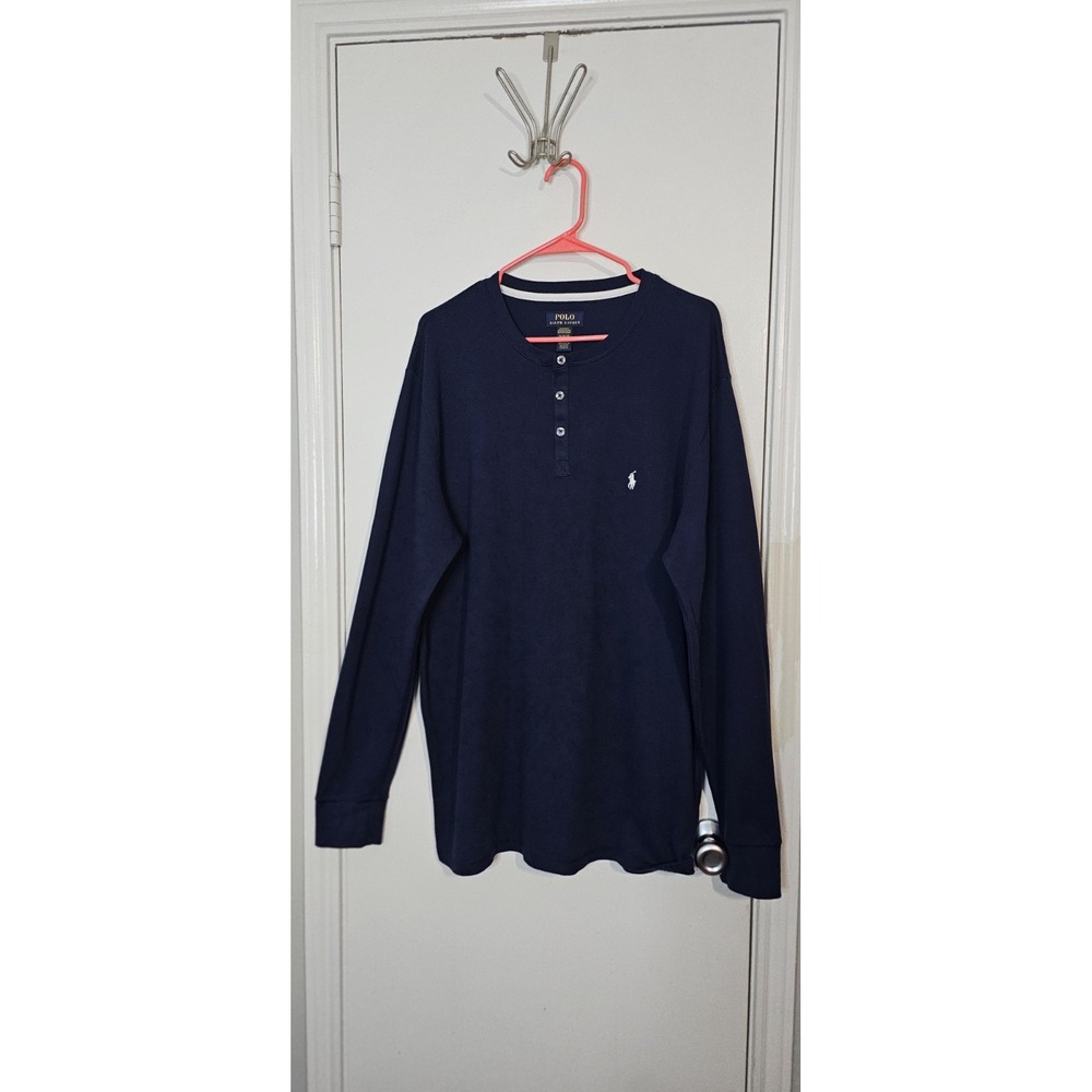 Polo Ralph Lauren Men's Sleepwear Shirt XL Blue Thermal Waffle Knit Lounge Long
